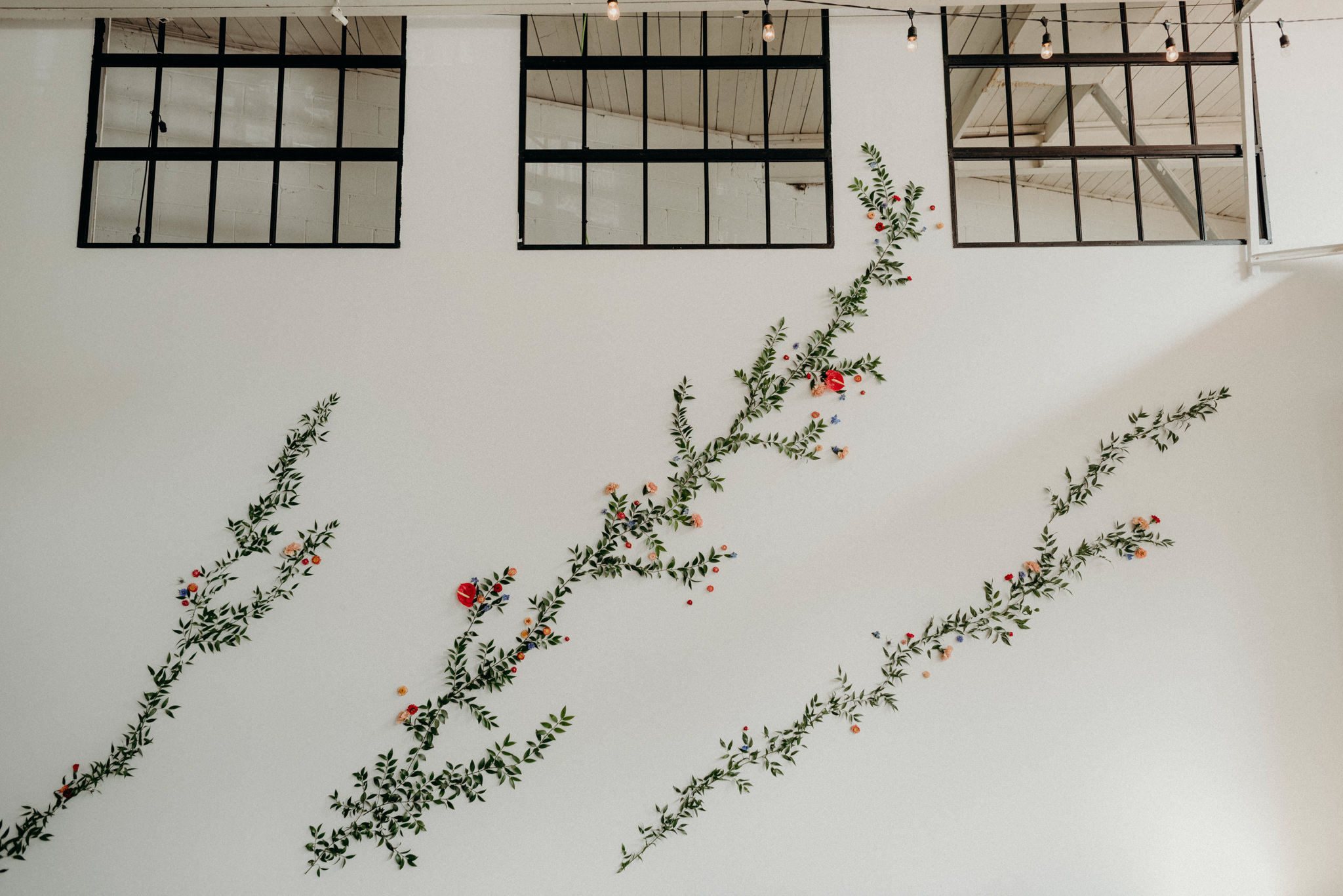 Floral wall at Airship37 Wedding