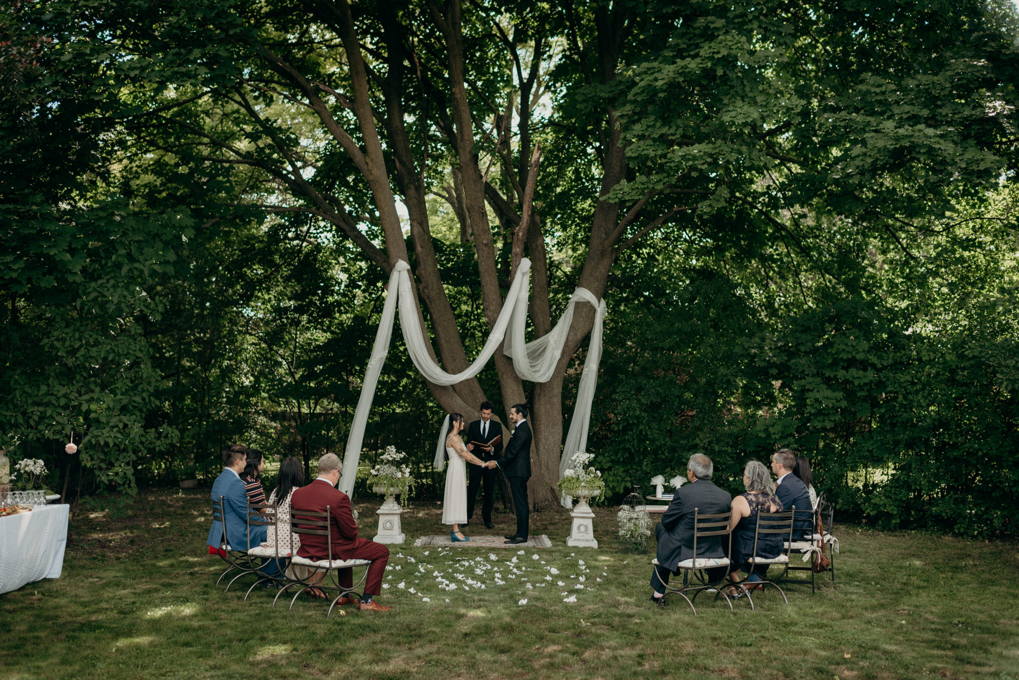 Intimate backyard wedding set up in Toronto