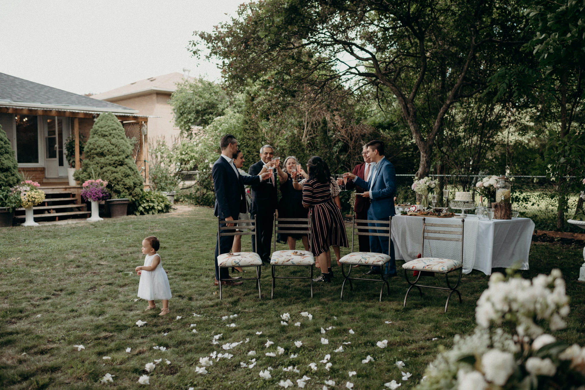 backyard wedding champagne toast