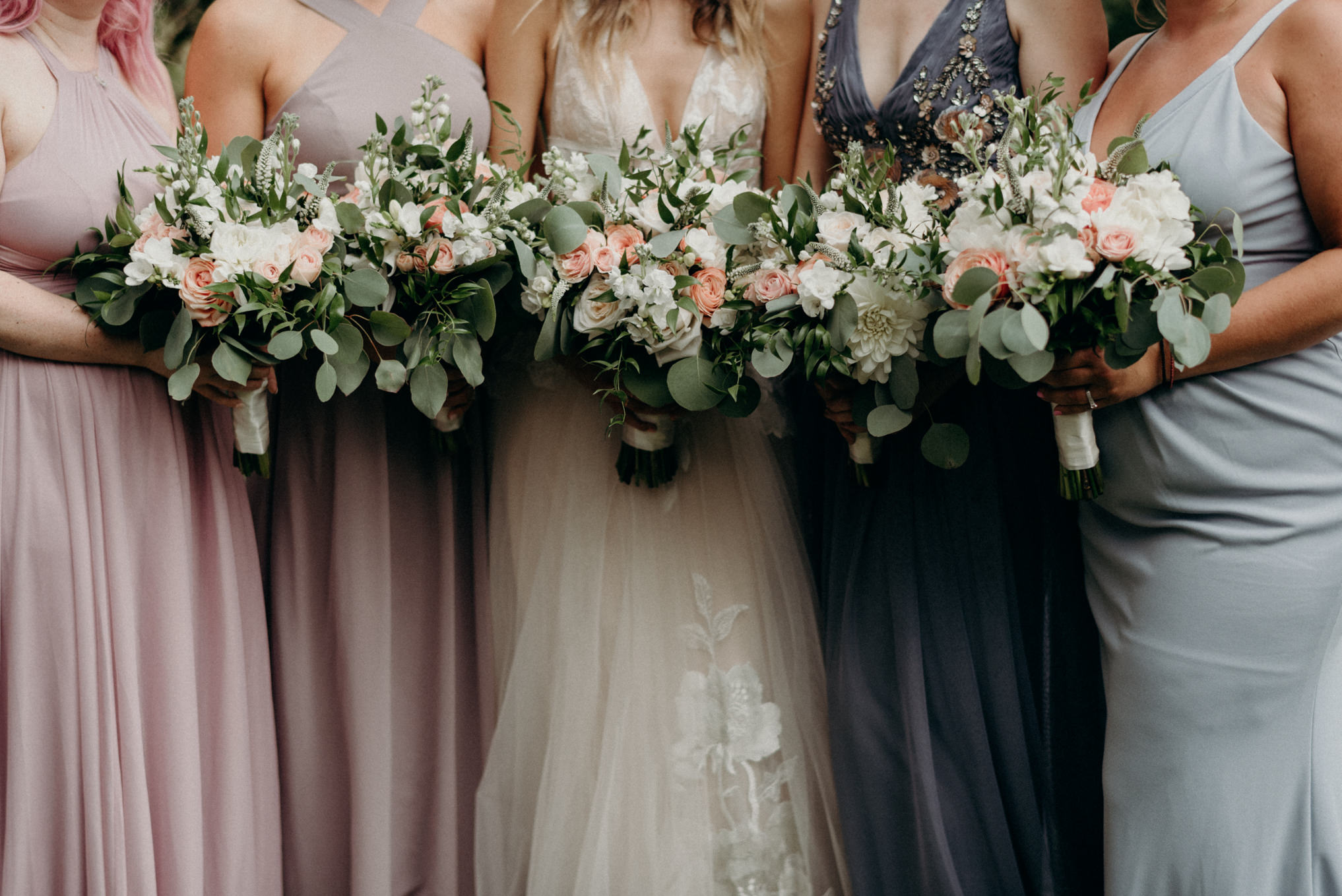 backyard wedding, bridesmaids