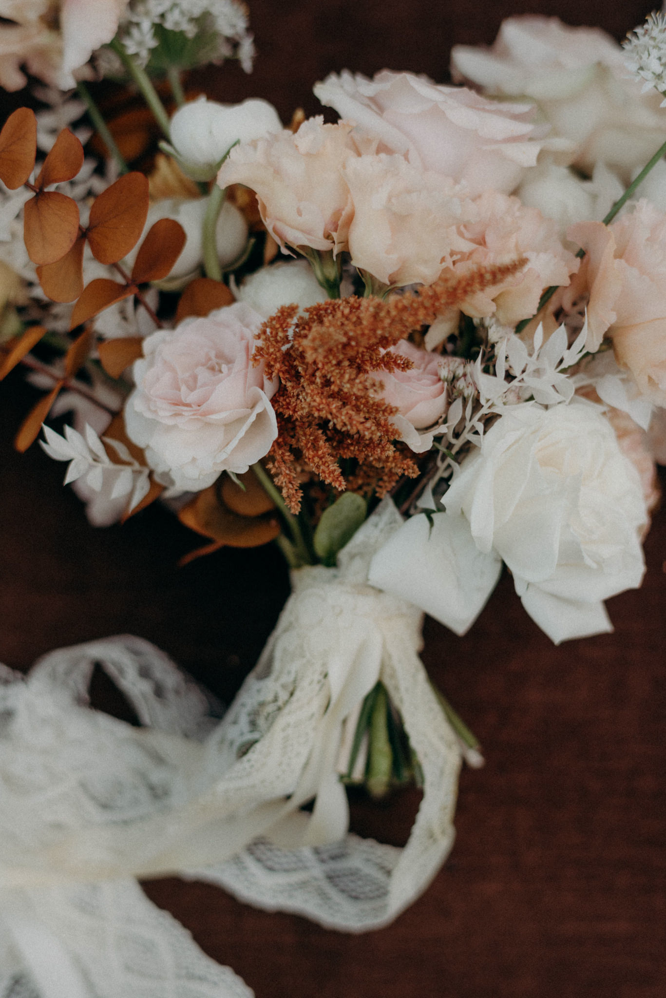 wedding bouquet tied with ribbon