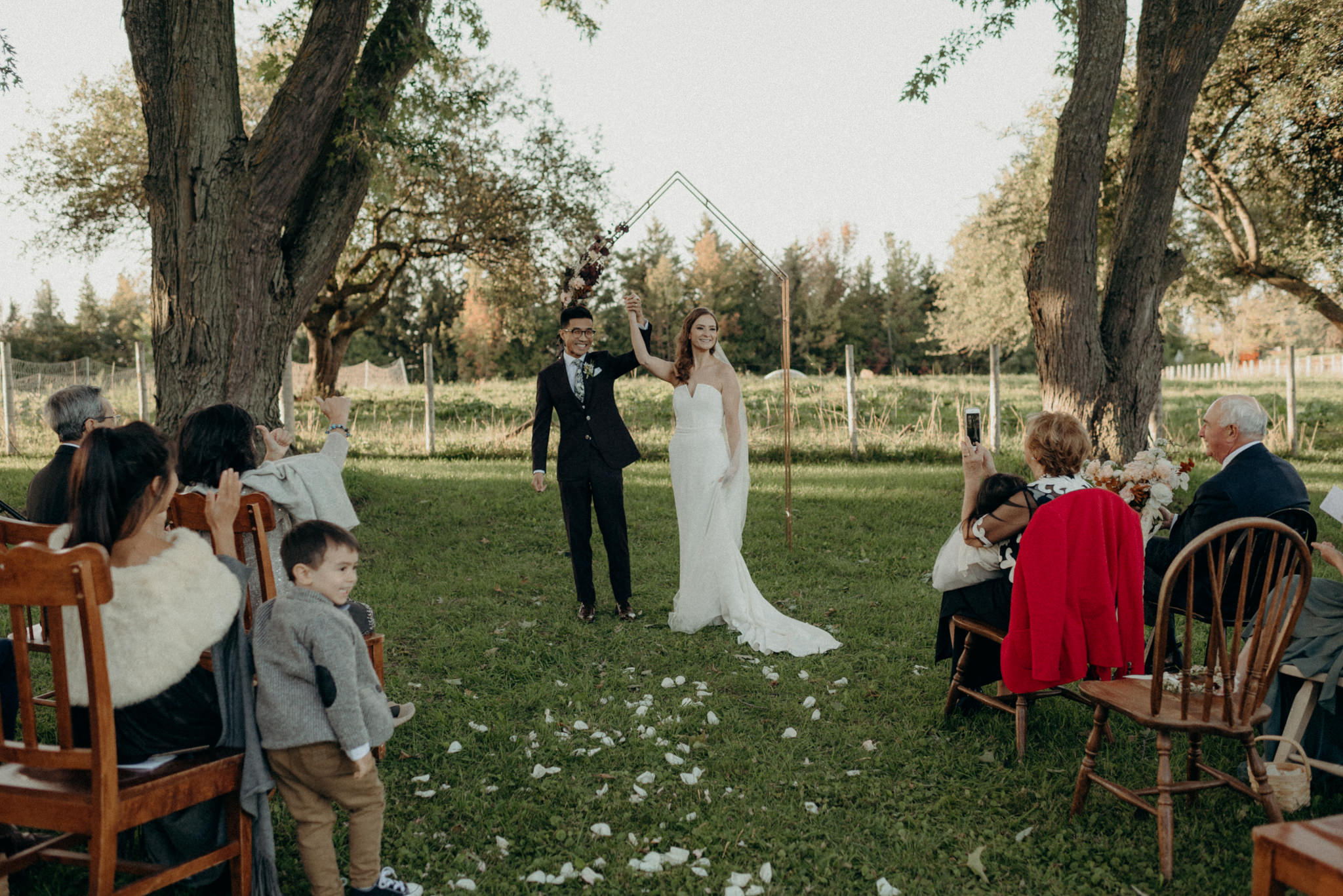 Couple celebrating after wedding ceremony