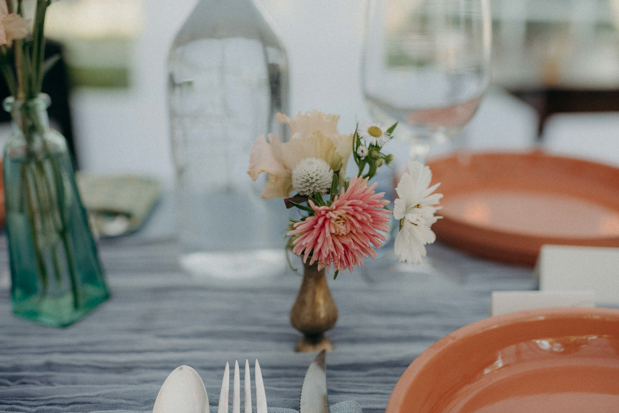 Intimate tent reception, colourful table setting. Good Family Farms Wedding.