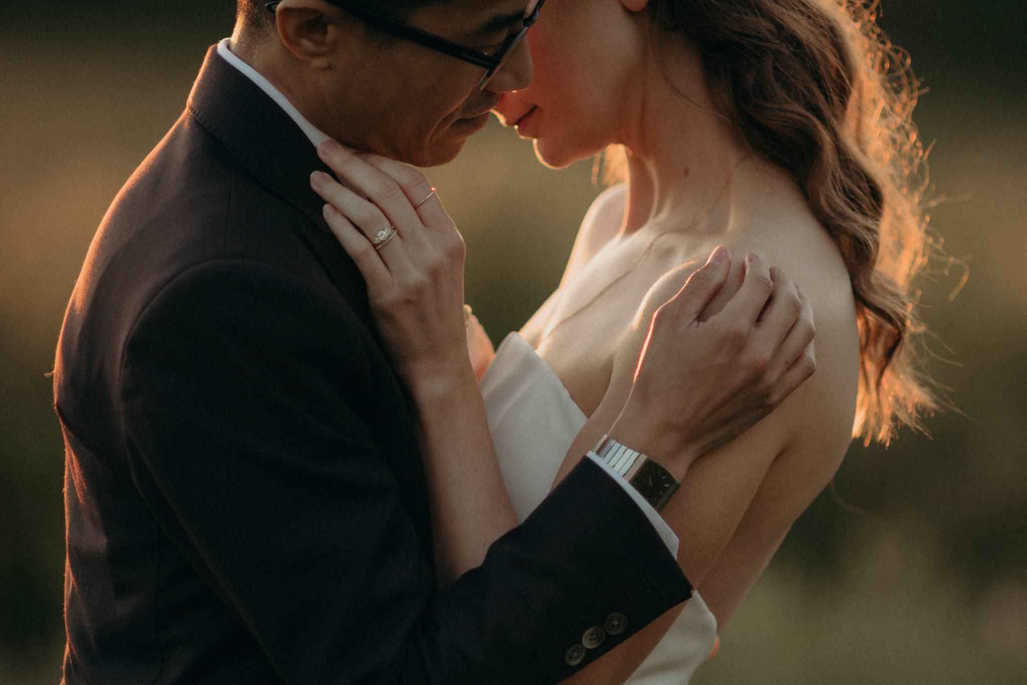 Wedding portraits in a field at sunset. Good Family Farms wedding.