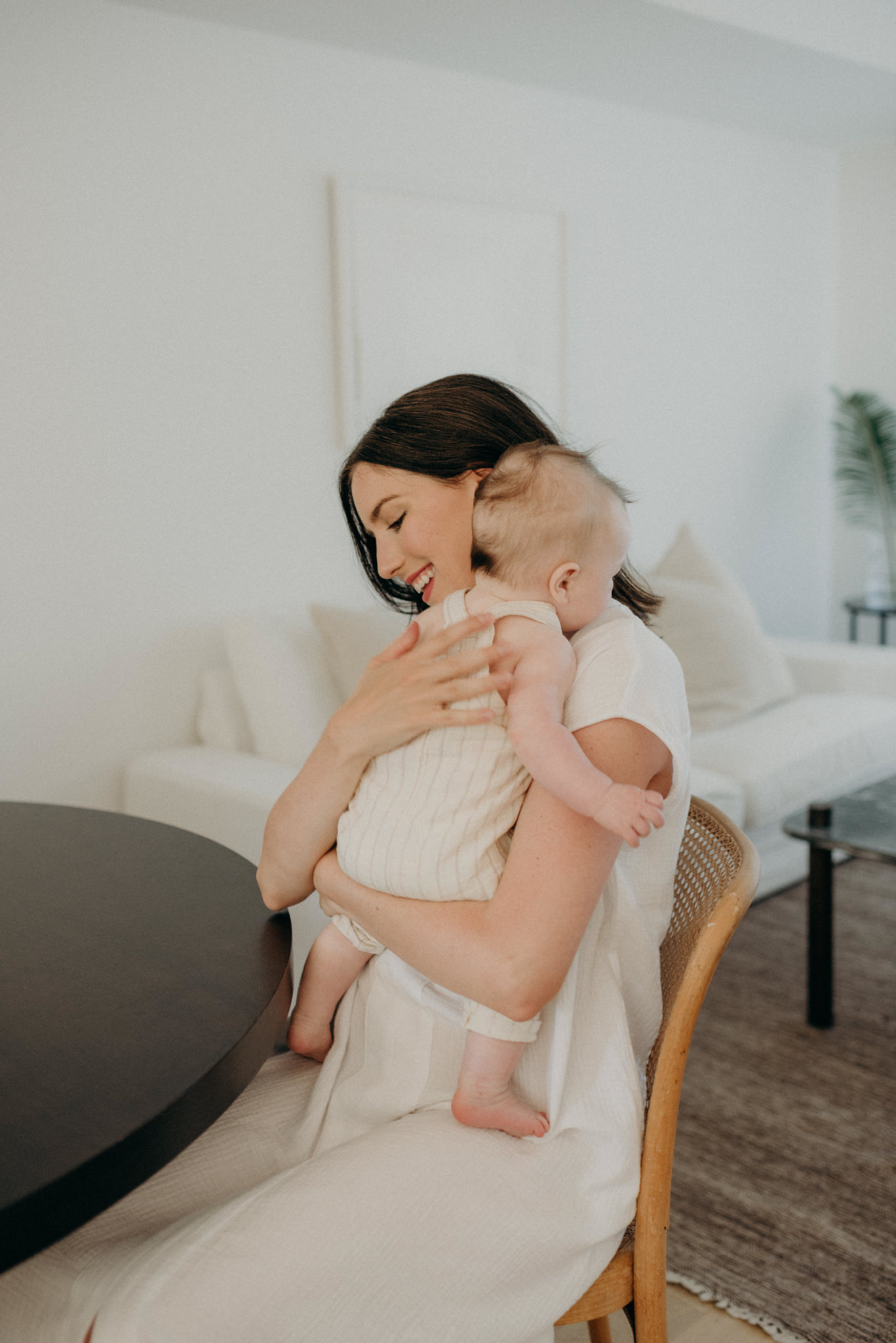 mother with infant son at home