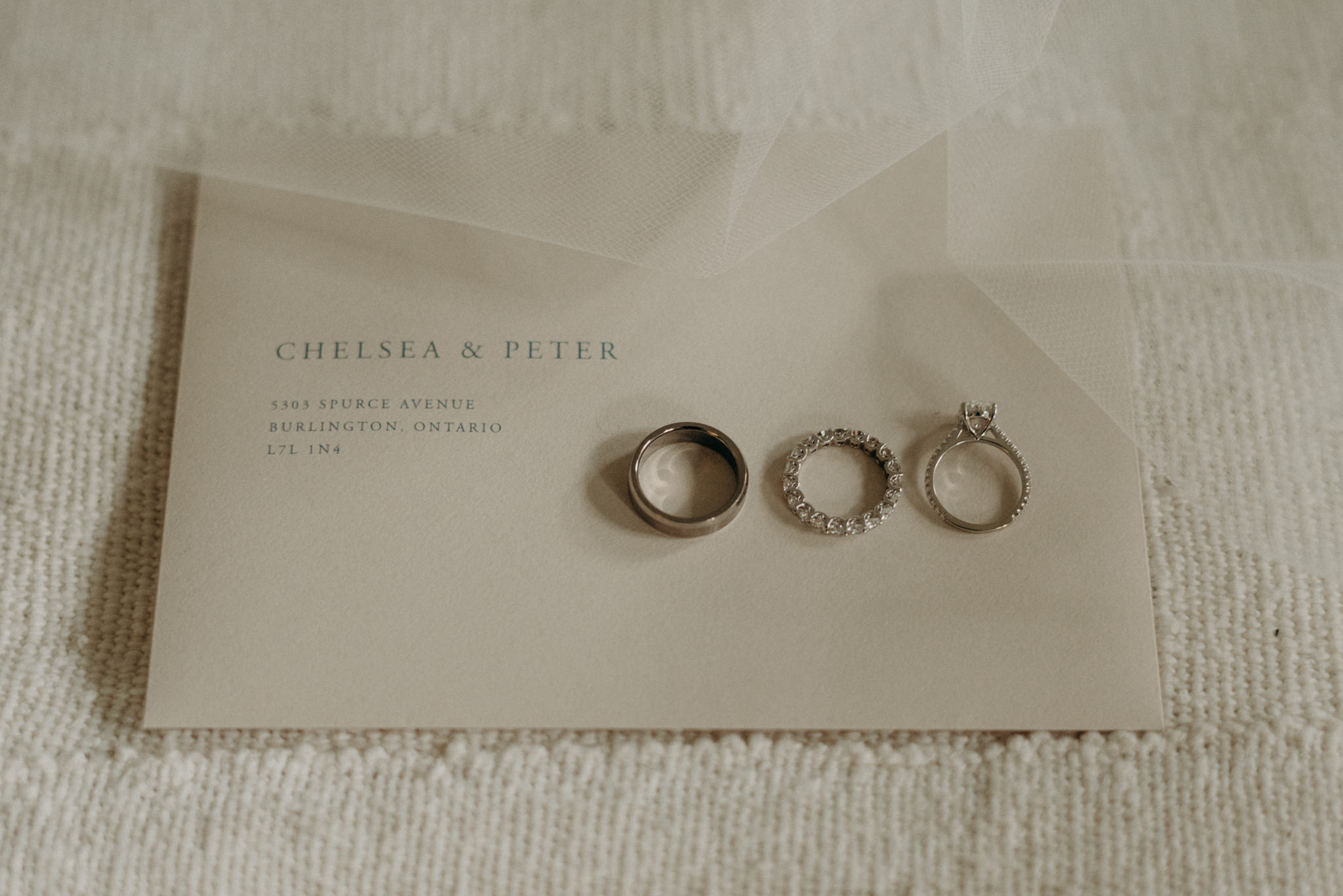 wedding rings on wedding invitation