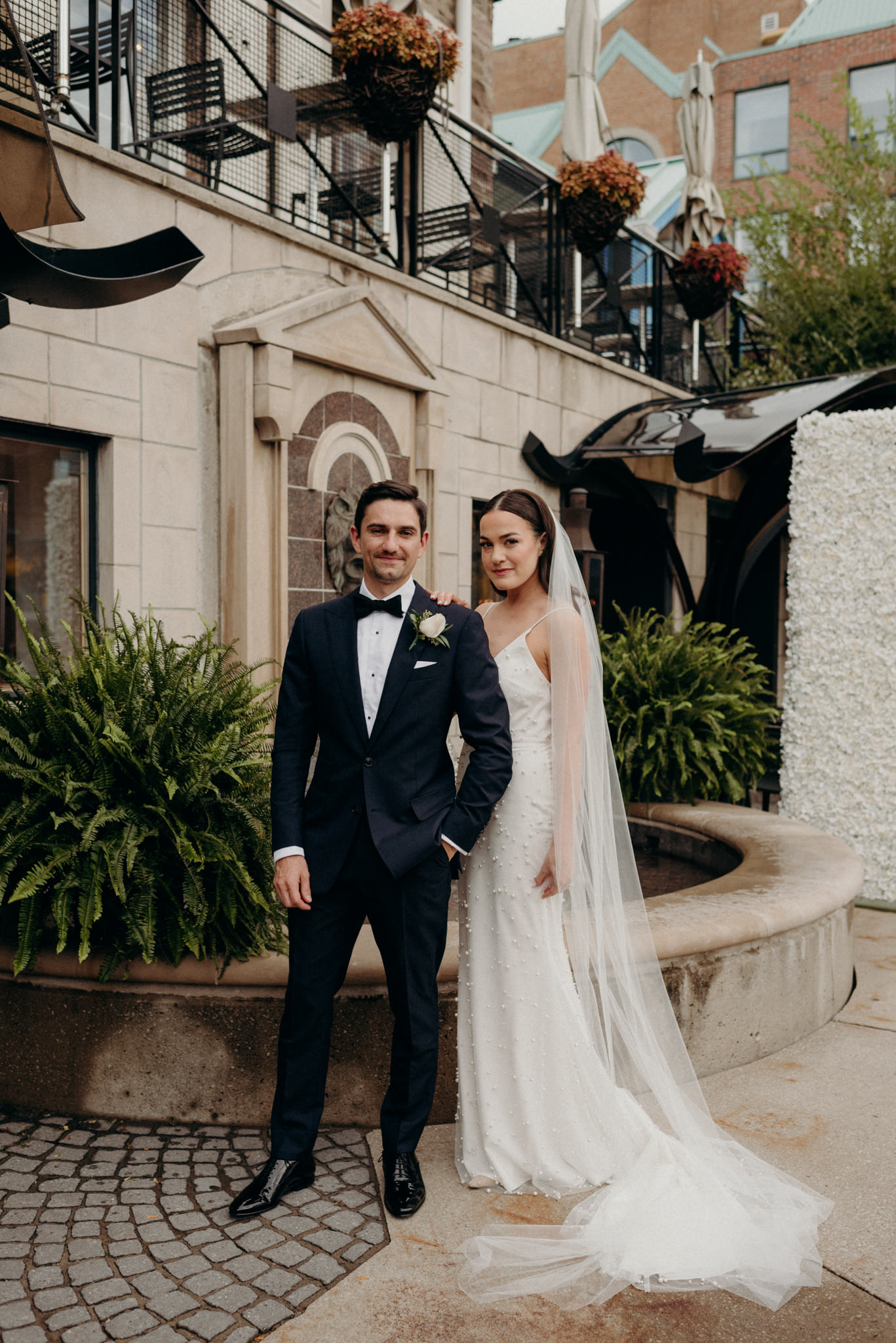 Wedding portrait outside 7 Enoteca