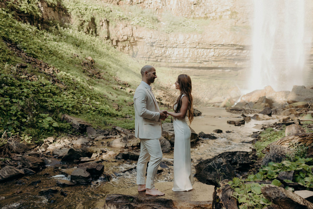 Intimate Waterfall Wedding Ceremony at Sunrise