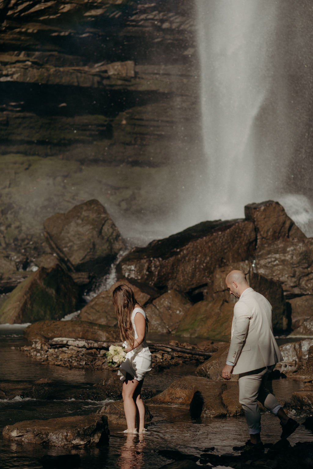 Intimate Waterfall Wedding Ceremony at Sunrise