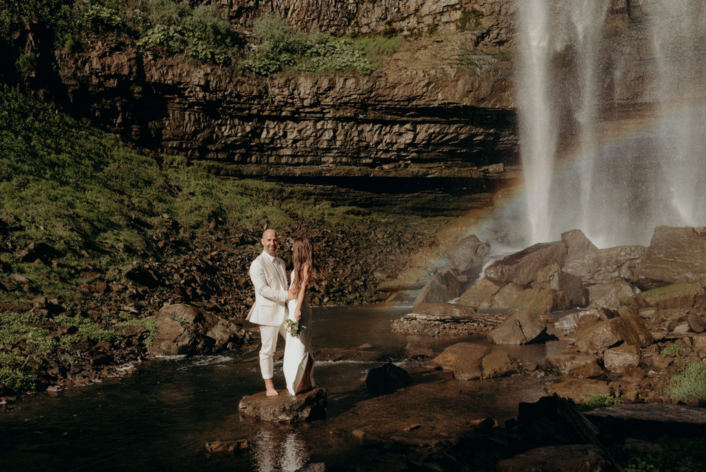 Intimate Waterfall Wedding Ceremony at Sunrise