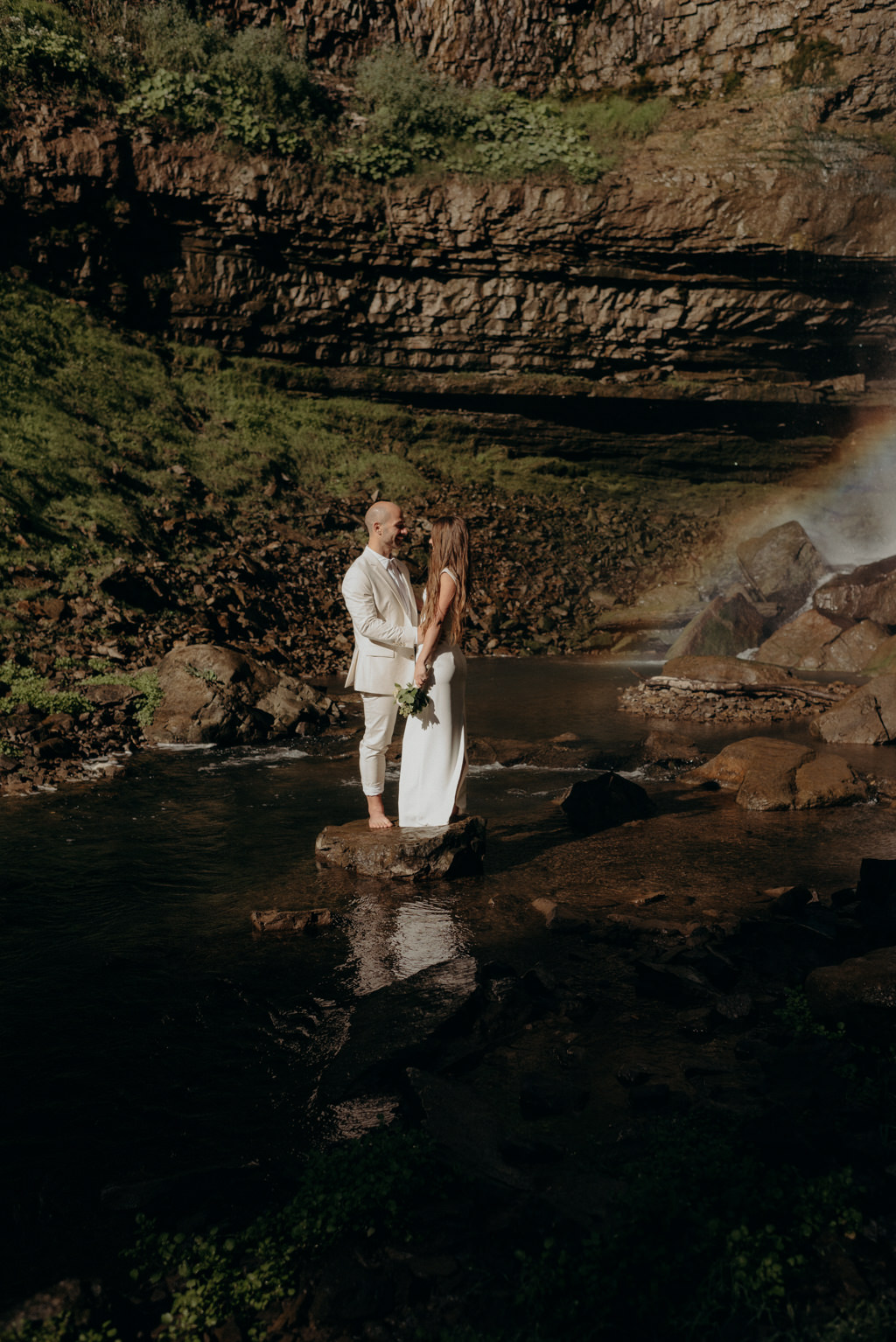 Intimate Waterfall Wedding Ceremony at Sunrise