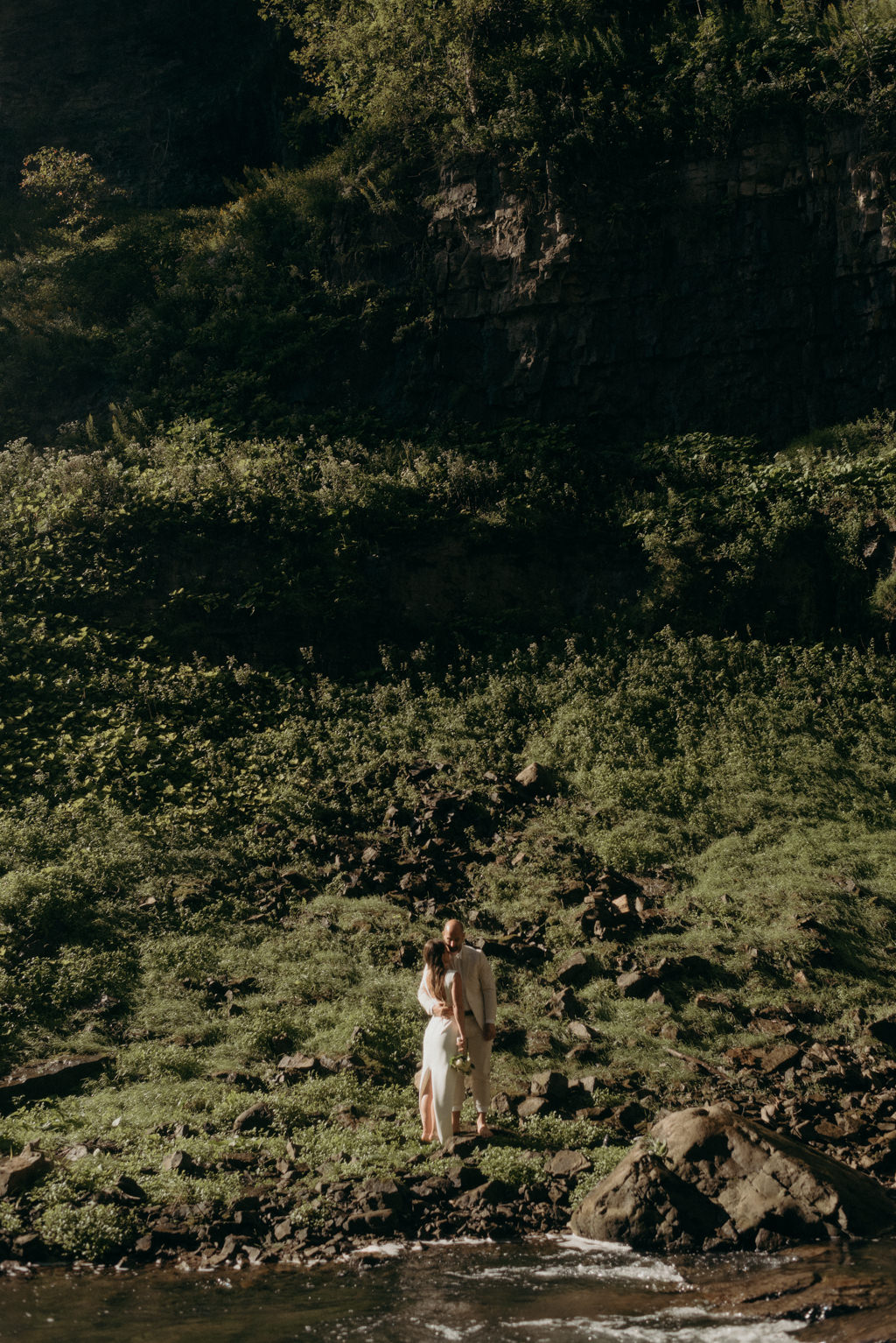 Intimate Waterfall Wedding Ceremony at Sunrise